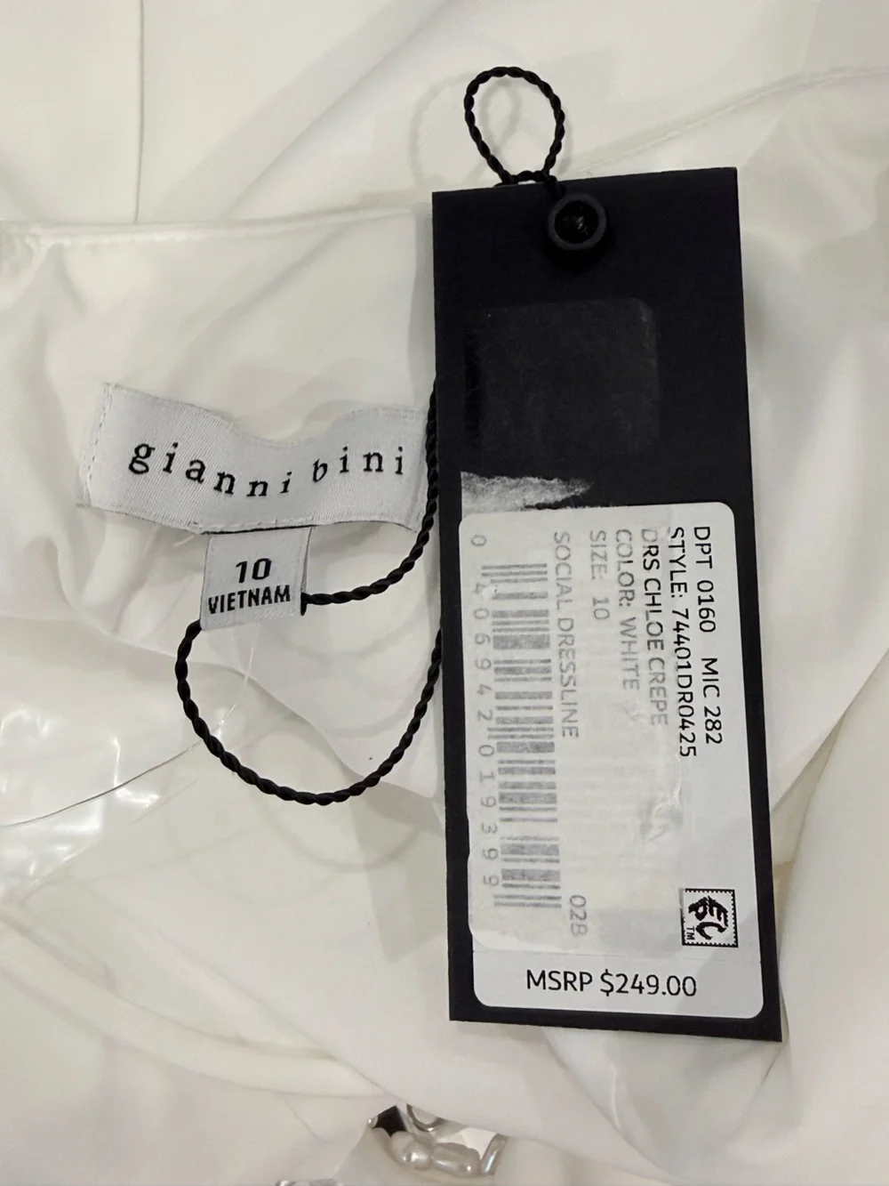 Gianni Bini Chloe A-Line Cut-Out Sequin(Pearl) Crepe White Party Dress NWT $249
